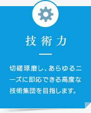 技術力 切磋琢磨し、あらゆるニーズに即応できる高度な技術集団を目指します。
