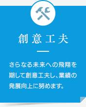 創意工夫 さらなる未来への飛翔を期して創意工夫し、業績の発展向上に努めます。